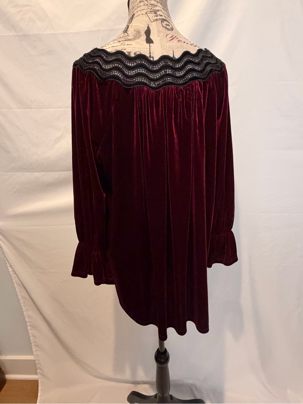 Rafaella Burgundy Velvet Tunic with Black Lace Yoke